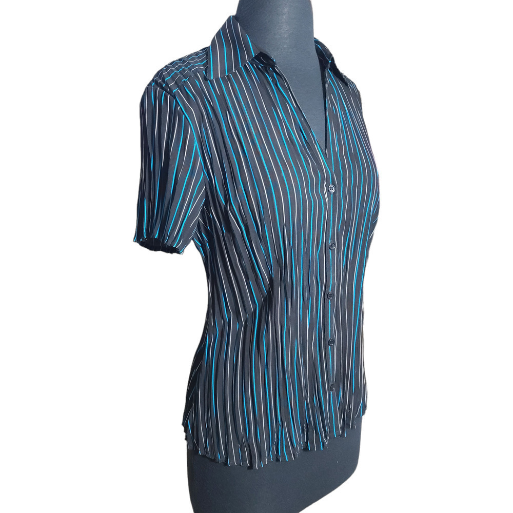 Fred David Stretch Button Front Blouse Short Slee… - image 2